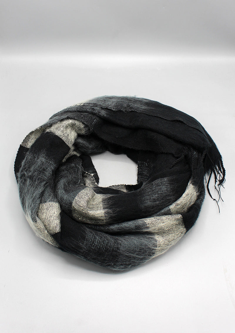 Black Stripe Grey and Off White Yak Wool Shawl