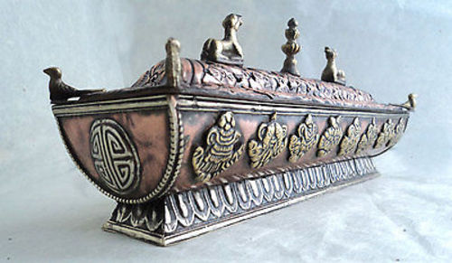 Copper Astamangal Potala Metal Incense Burner Box