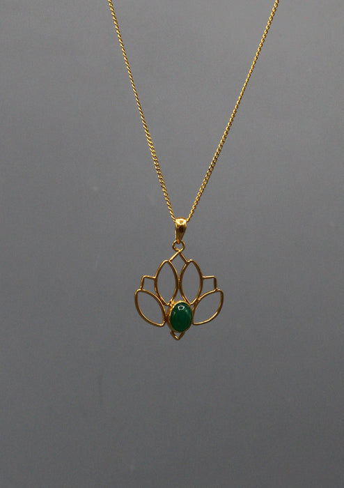 Elegant Emerald inlaid Gold Plated Lotus Pendant