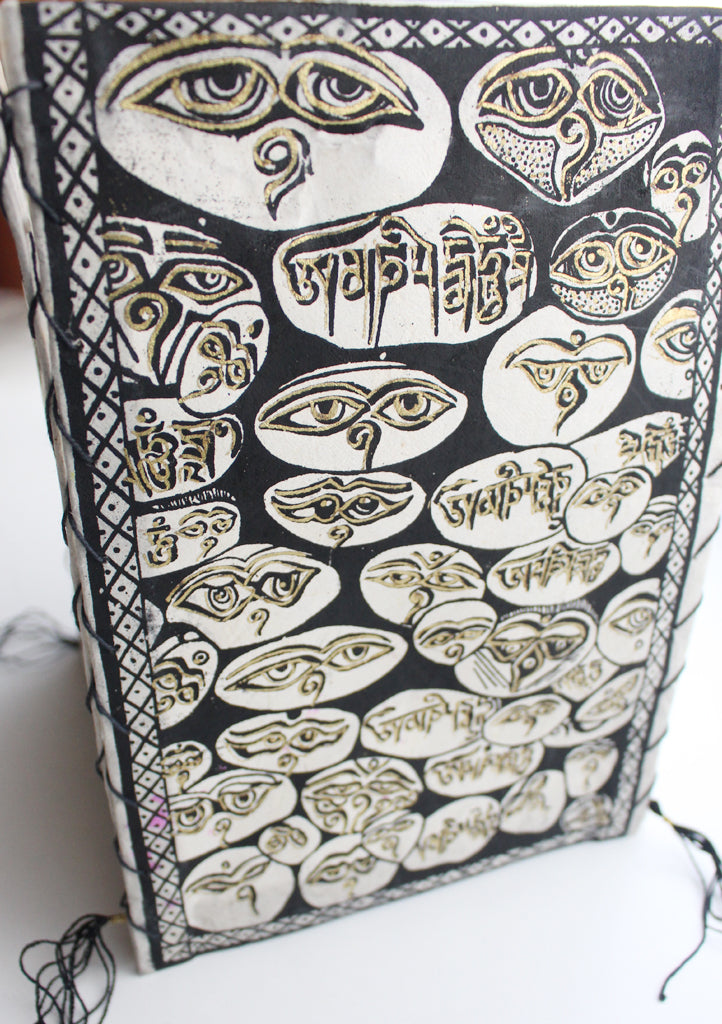 Colorful Lokta Paper Ceiling Lamp Shade Printed with Buddha Eyes - nepacrafts