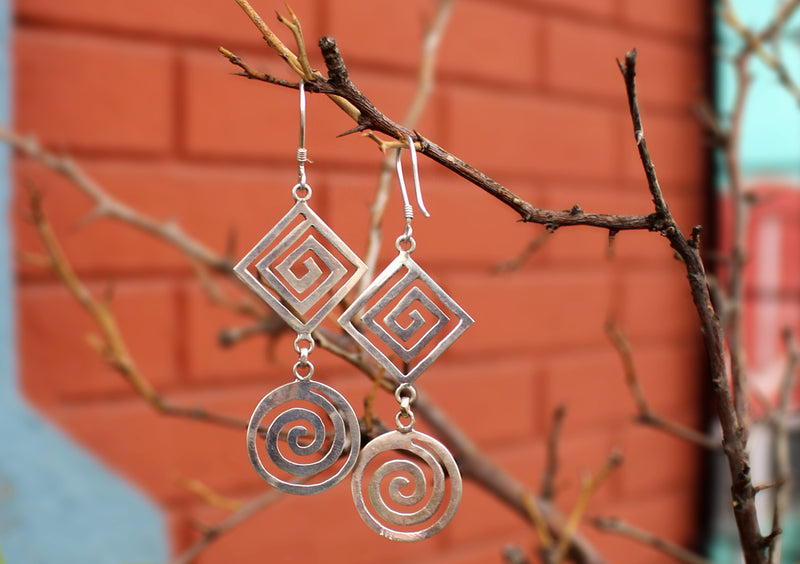 Spiral Dangle Drop Desin Silver Earrings - nepacrafts