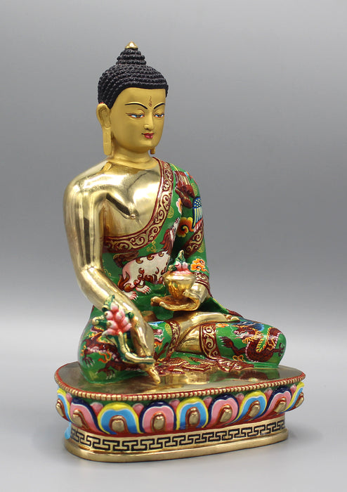 Gold Plated Hand Carved and Painted Medicine Buddha Statue