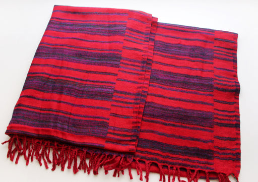 Dark Blue Lining Red Himalayan Woolen Shawl - nepacrafts