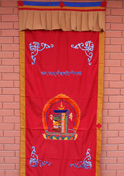 Tibetan Kalchakra Embroidered Cotton Door Curtain Wall Hanging - nepacrafts