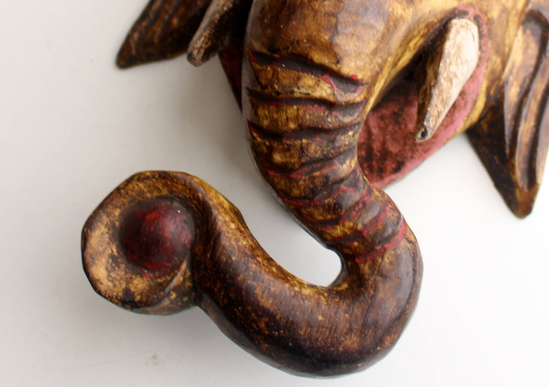 Yellow Ganesha Wooden Wall Hanging Mask - nepacrafts