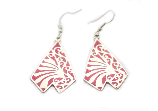 Triangle Shaped Inlaid White Metal Dangle Earrings - nepacrafts