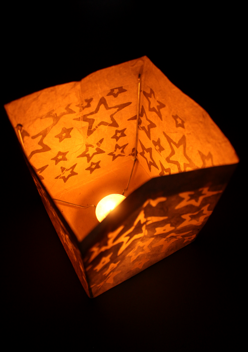 Handmade Star Printed White Lokta Paper Candle Lamp