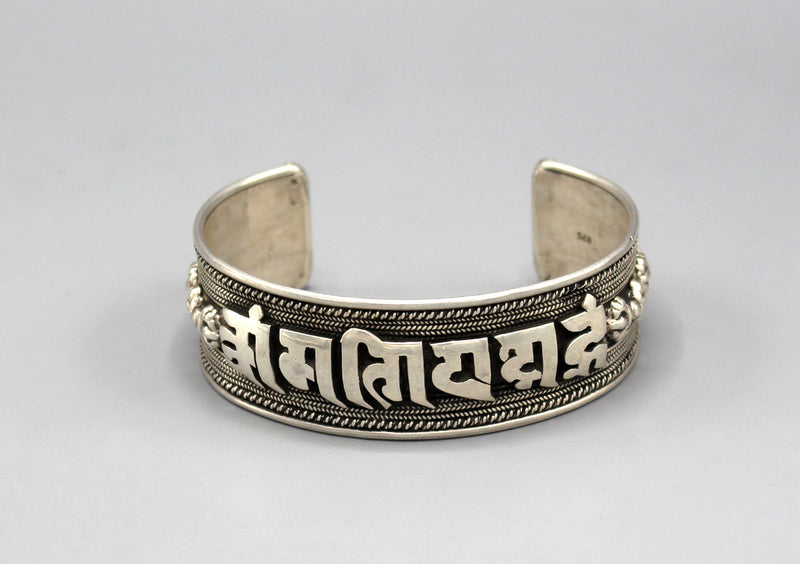 Ranjana Script Om Mani Padhme Hum Sterling Silver Bracelet - nepacrafts