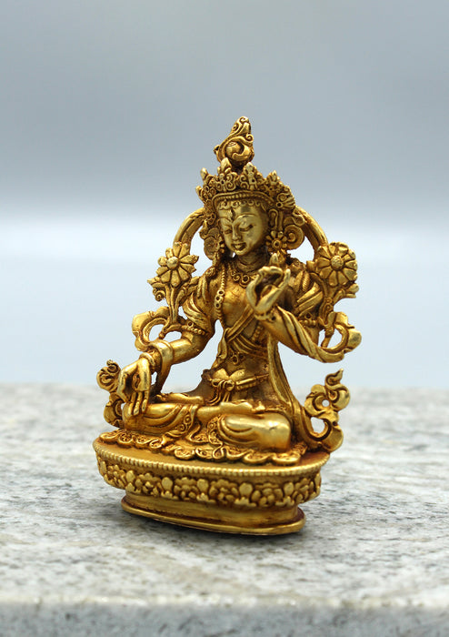 Gold Plated Tibetan White Tara Statue 3.5"