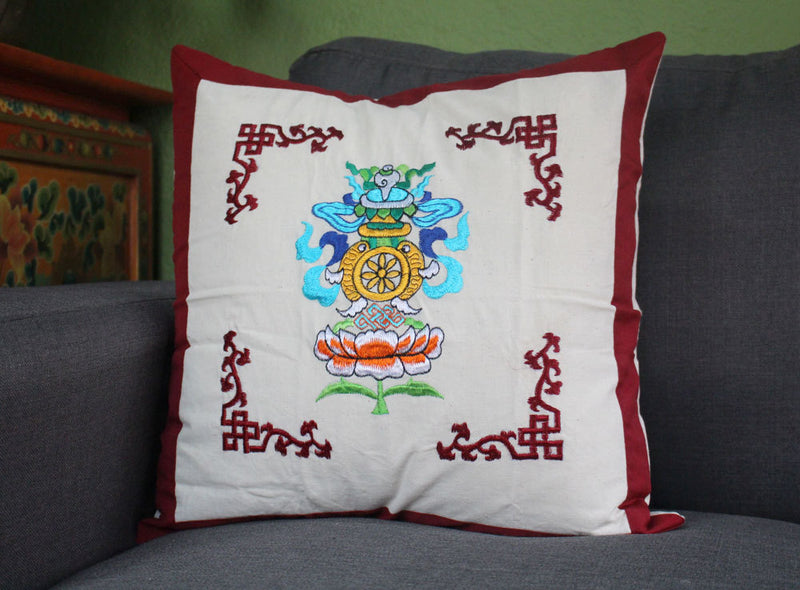 Eight In One Kalash Symbol Embroidered Cotton Pillow Covers