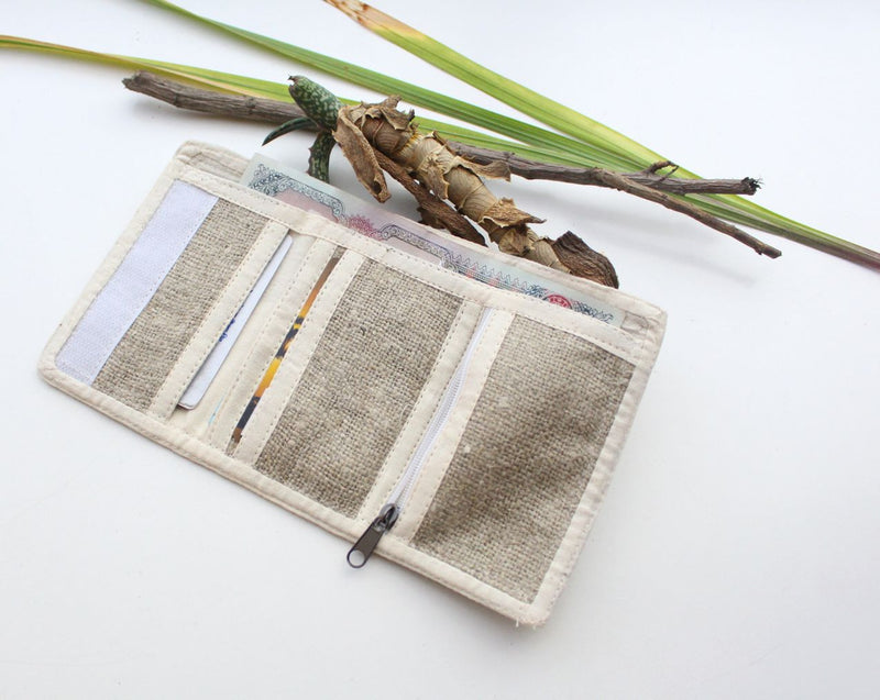 Natural Soft Hemp Tri Fold Off White Wallet - nepacrafts