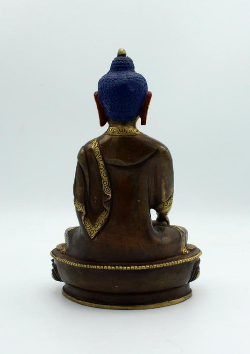 Gold Plated Oxidized Copper Shakyamuni Buddha Statue 8 Inch