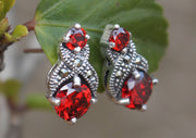 Shiny Garnet Inlaid Sterling Silver Earrings - nepacrafts
