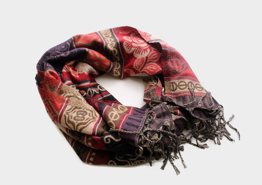 Purple Border Rose and Sun Printed Woolen Shawl - nepacrafts