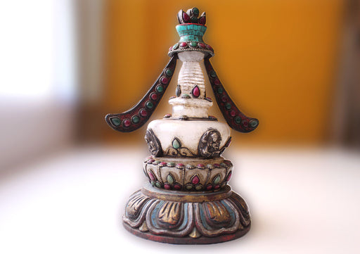 Gilt Copper and Crystal Stupa with Turquoise and Gemstone inlays - nepacrafts