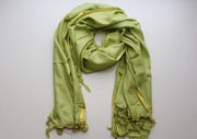 Lemon Green Cotton Jari Scarf - nepacrafts