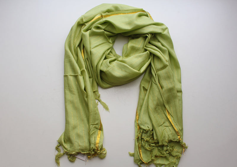 Lemon Green Cotton Jari Scarf - nepacrafts