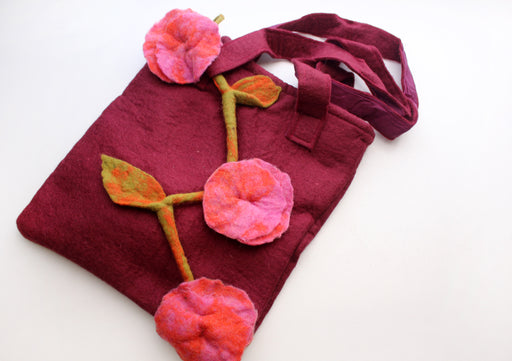 Pink Flower Adorned Pink Felt Tote Bag - nepacrafts