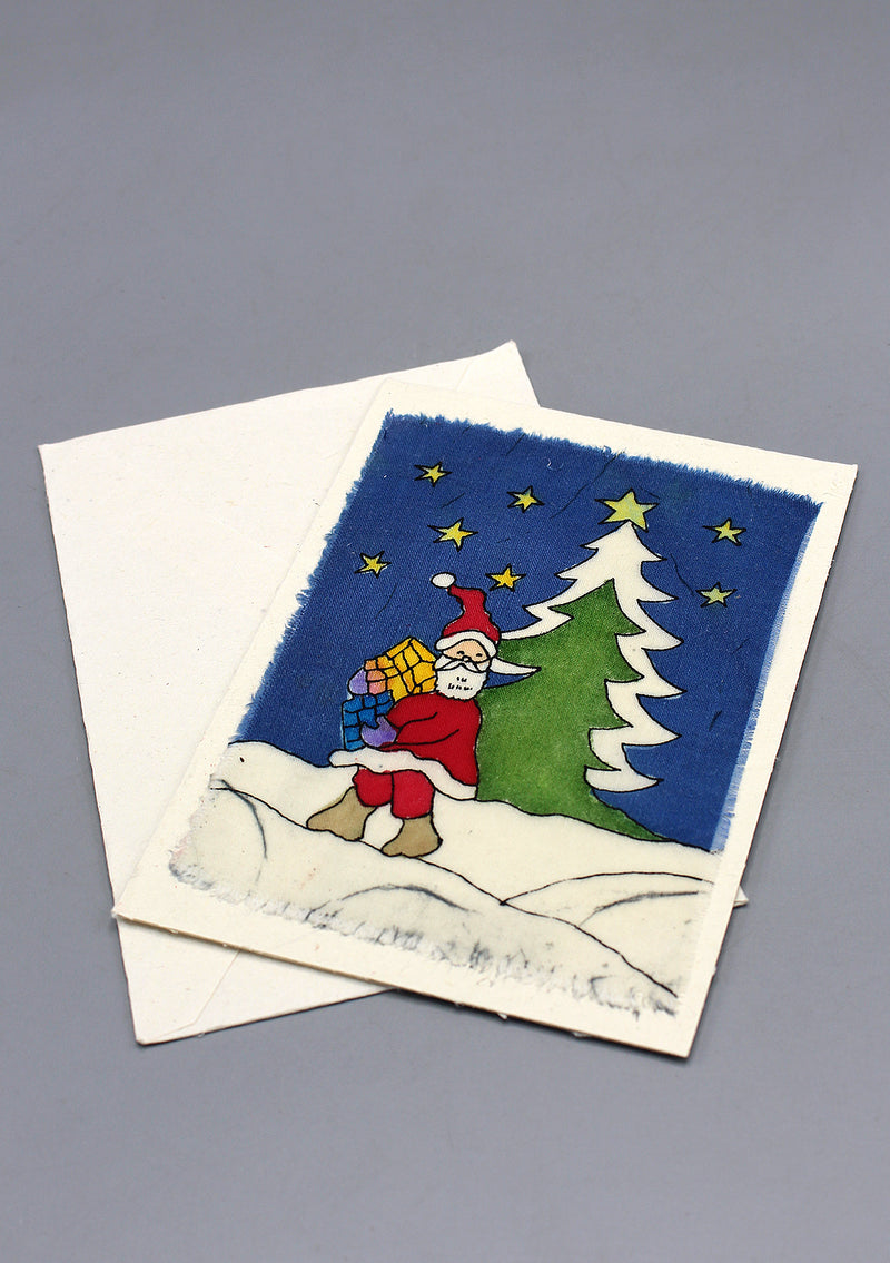 Fair Trade Batik Santa Claus Getting Ready for Christmas Gift Greetings Card