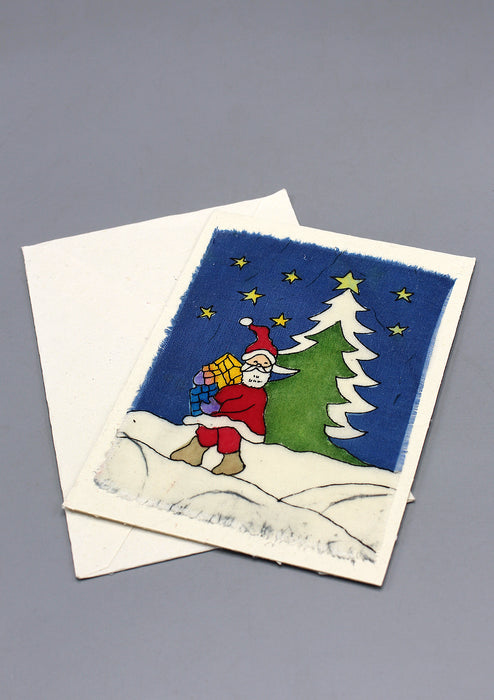 Fair Trade Batik Santa Claus Getting Ready for Christmas Gift Greetings Card