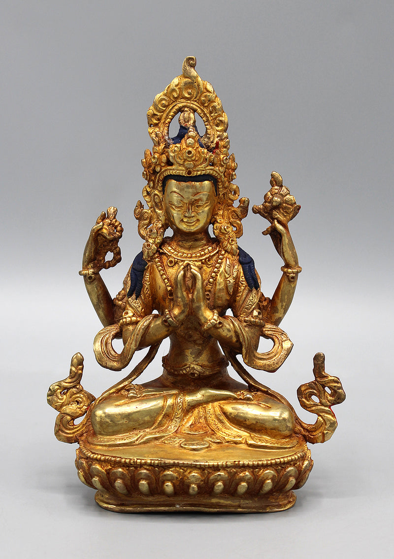 Gold Plated Chenrezig Statue 6"