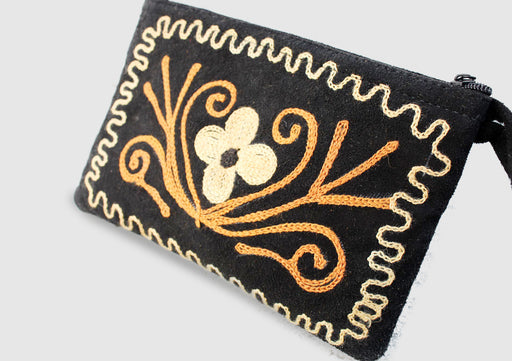 Handmade Flower Embroidered Suede Clutch Purse-4 X 6 inches - nepacrafts