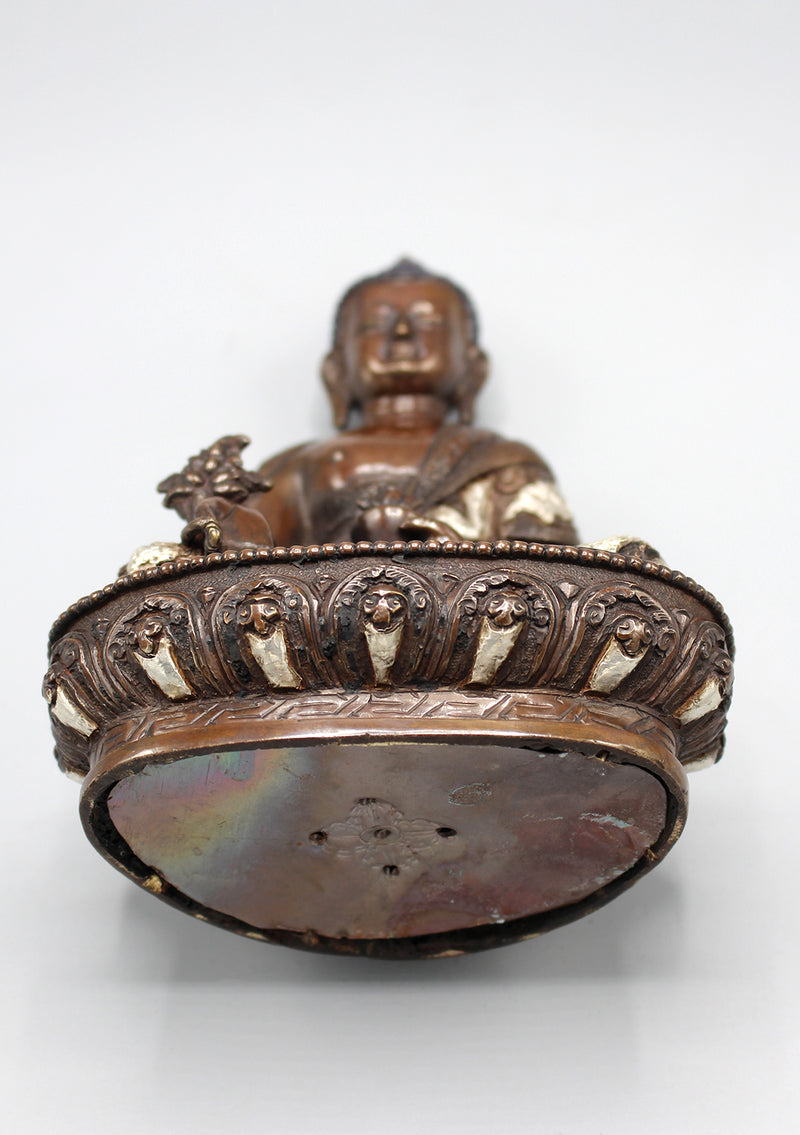Copper Oxidized Medicine Buddha Silver Robe Carving Statue