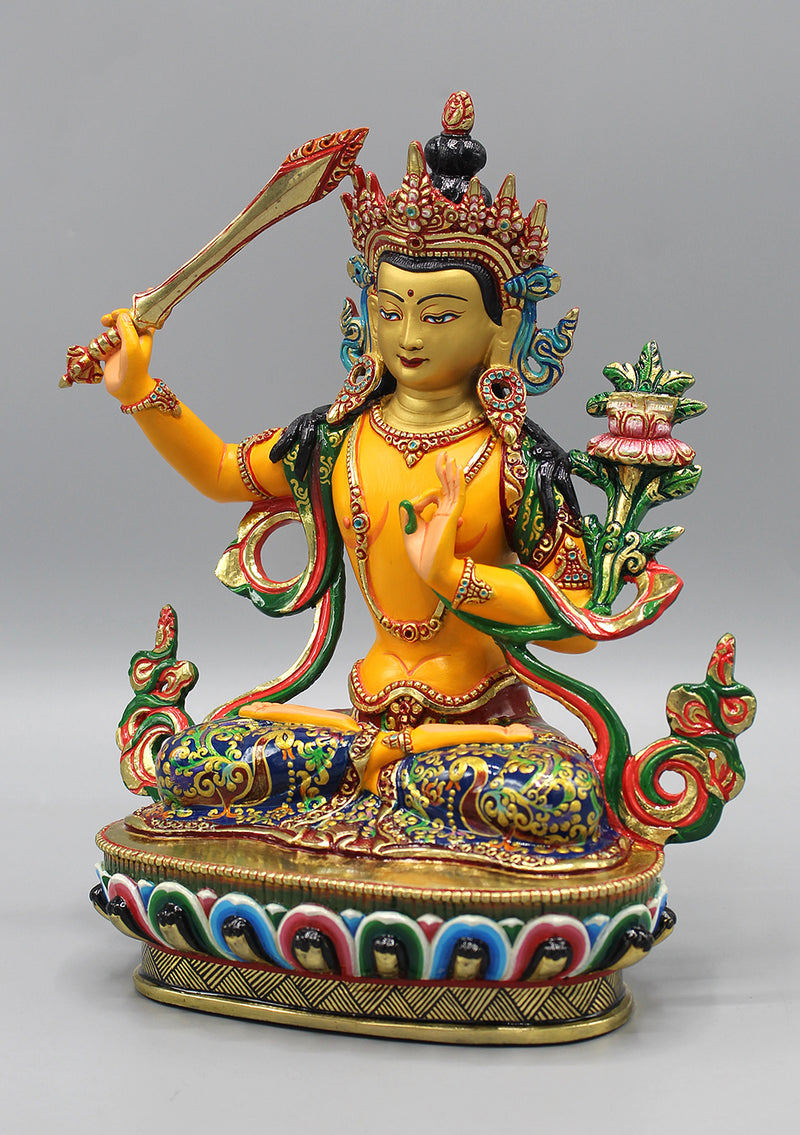 Handpainted Tibetan Bodhisattva Manjushree Jampelyang Statue