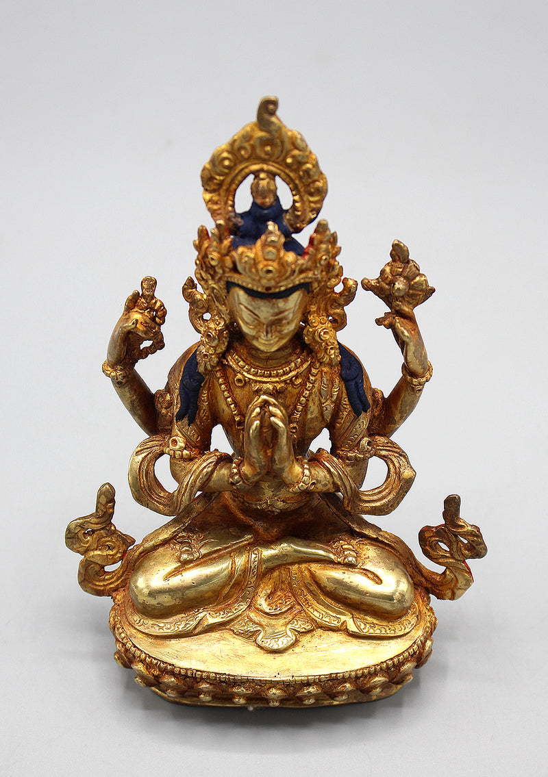 Gold Plated Chenrezig Statue 6"
