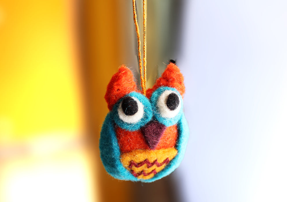 Woolen Felt Owl Hanging, Nursery Hanging Decor - nepacrafts