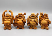 Set of 4 Brown Laughing Buddha Statue - nepacrafts