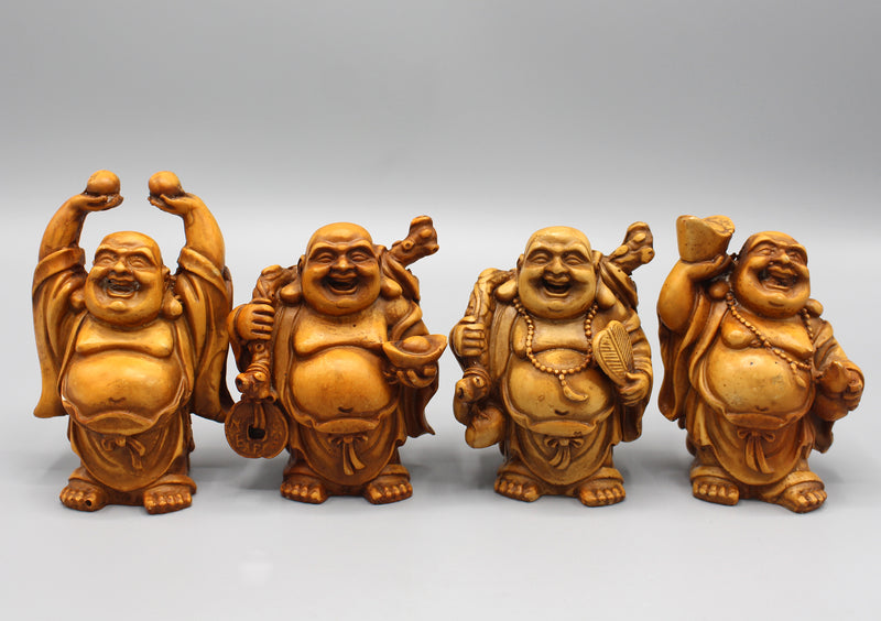 Set of 4 Brown Laughing Buddha Statue - nepacrafts