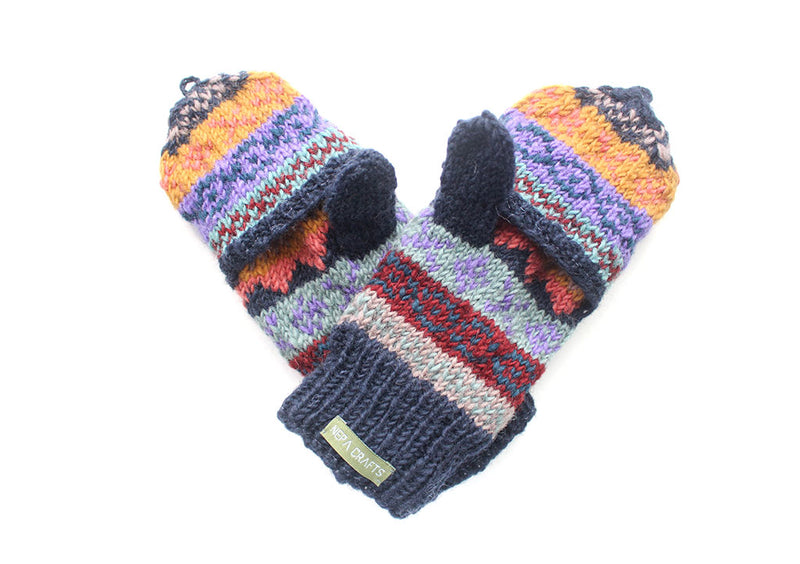 Dark Blue Pure Wool Convertible Mittens - nepacrafts