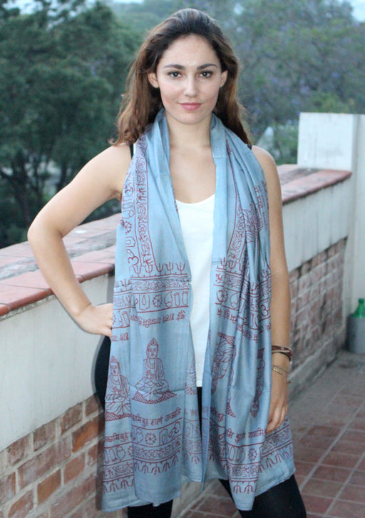 Lord Shiva with Om Namah Shivaya Printed Grey Cotton Shawl From Nepal - nepacrafts