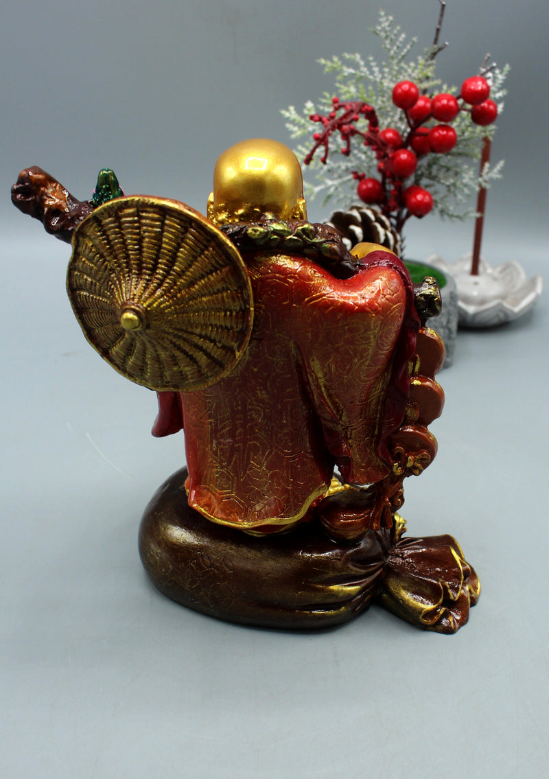 Gold Hand Painted Laughing Buddha Resin Statue 7 Inches