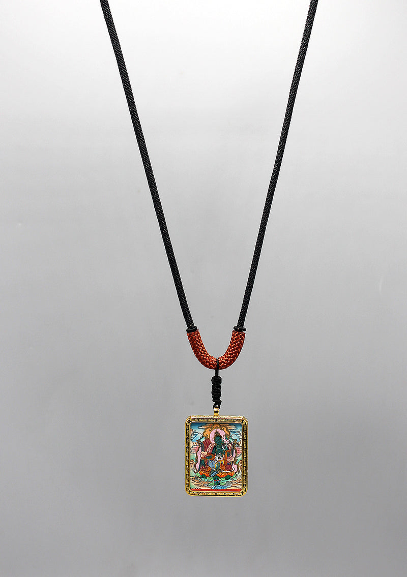 Hand Painted Mini Green Tara Thangka Amulet Pendant