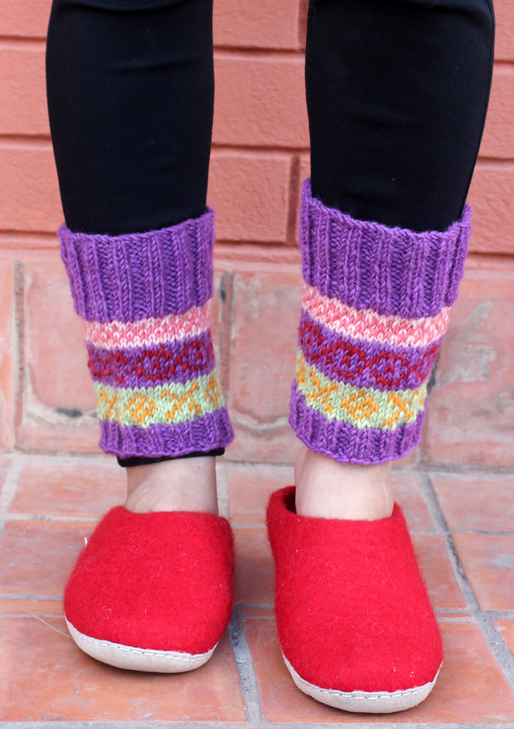 Handknitted Purple Multicolor Christmas Gift Short Legwarmers - nepacrafts
