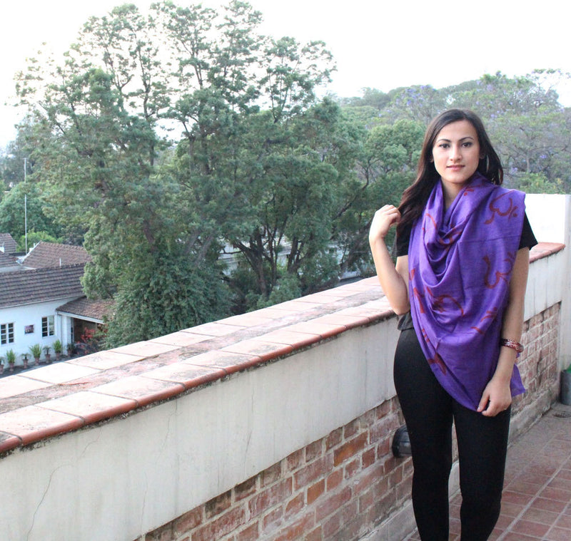 Dark Purple Cotton Om Shawl - nepacrafts