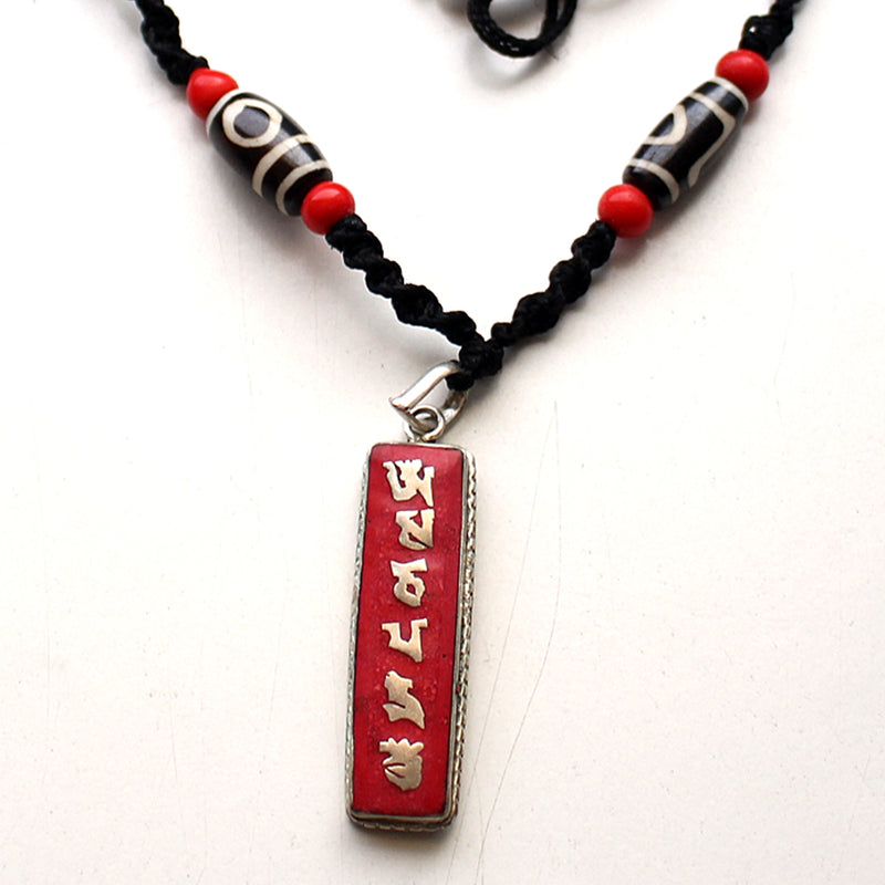 Coral Inlaid Om Mani Pendant - nepacrafts