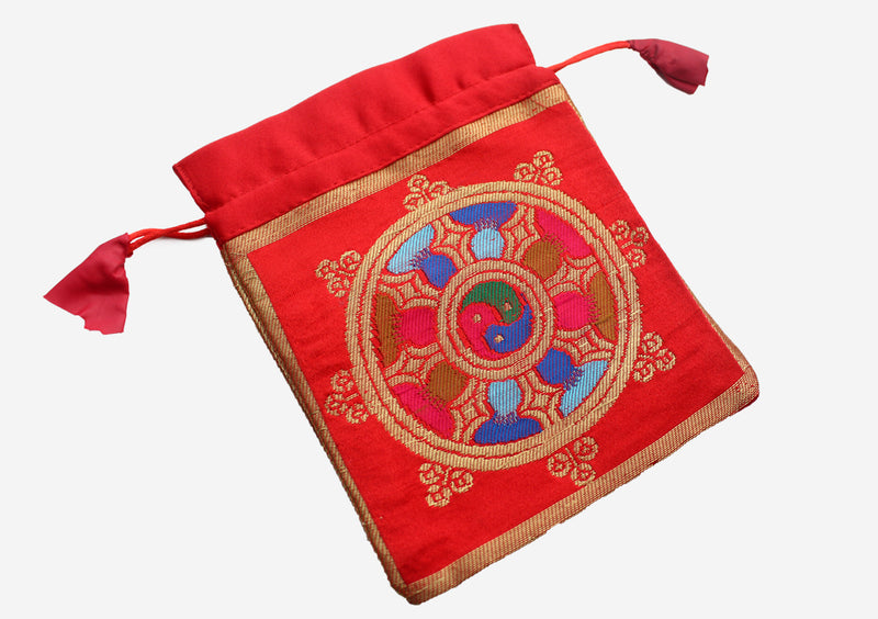 Brocade Buddhist Ritul Symbol Drawstring Mala Bag - nepacrafts