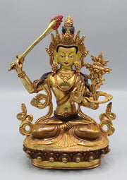 Gold Plated Bodhisattva Manjushri Statue 8 Inch High - nepacrafts