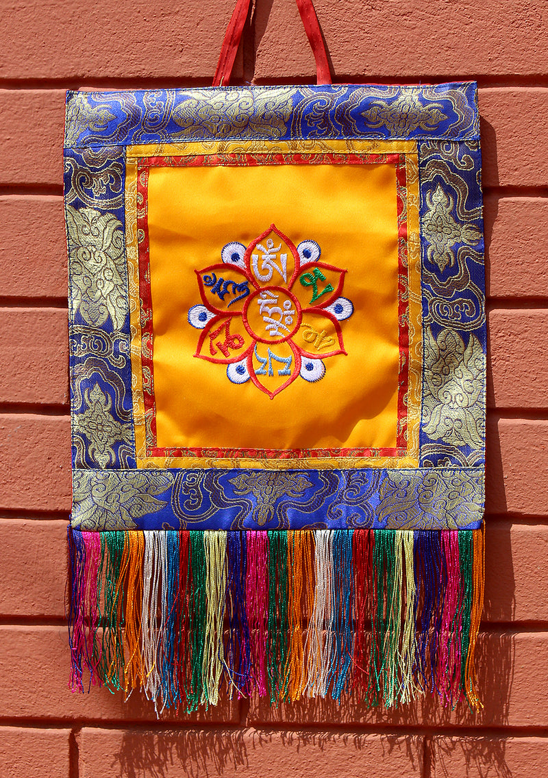 Om Mani Embroidered Brocade Wall Hanging Banner