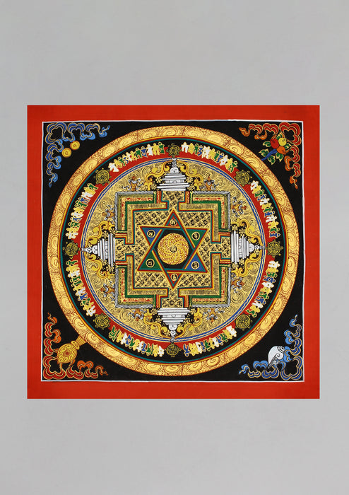 Double Triangle Satkon Star Mandala Thangka Painting - nepacrafts