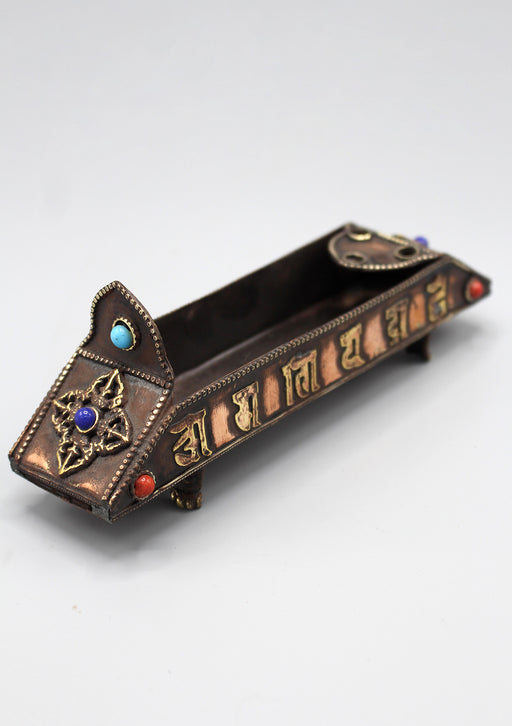 Tibetan Om Mani Dorjee Copper Incense Burner - nepacrafts