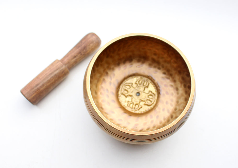 Hand Hammered Mini Double Dorjee Embossed Tibetan Singing Bowl with Cushion & Mallet - nepacrafts