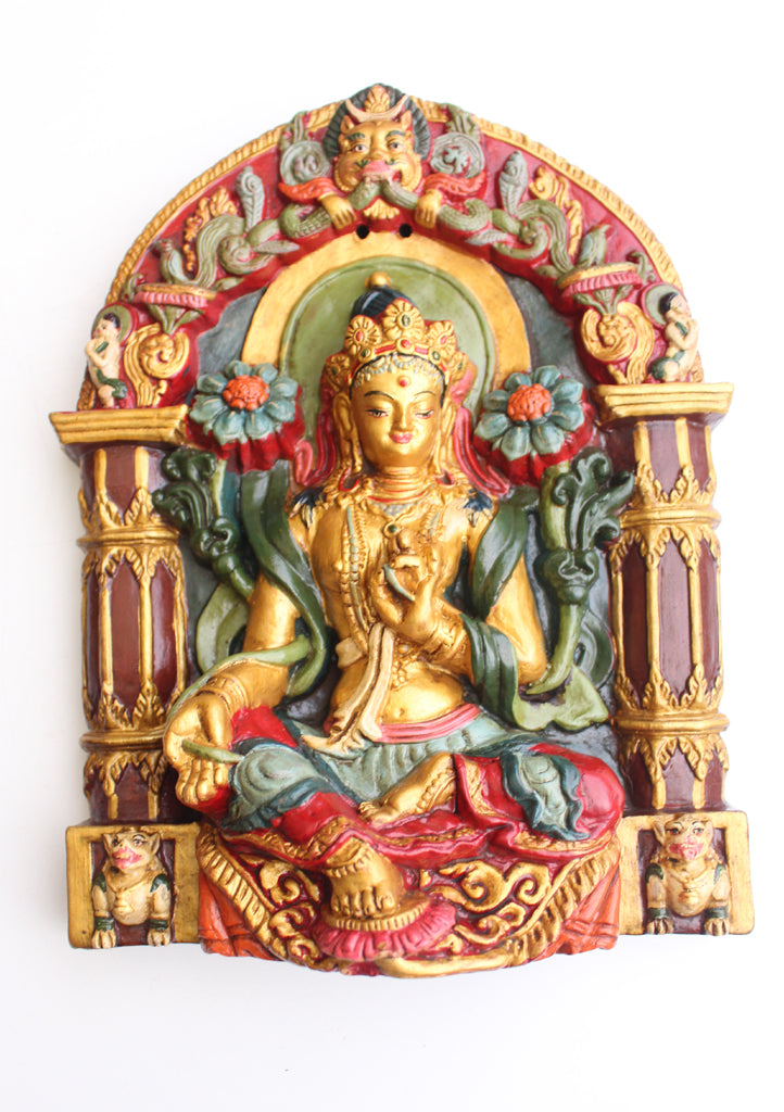 Green Tara Clay Wall Hanging from Nepal - nepacrafts