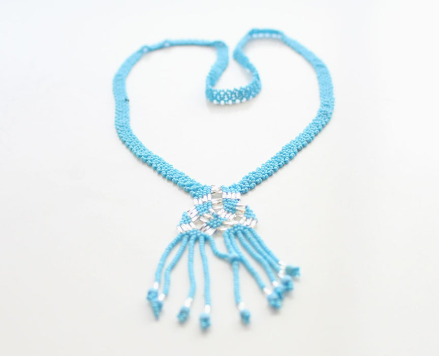 Turquoise Color Glass Beads Women's Necklace - nepacrafts