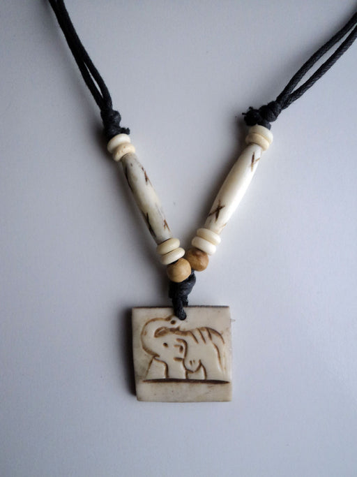Elephant Carved Bone Pendant Necklace - nepacrafts