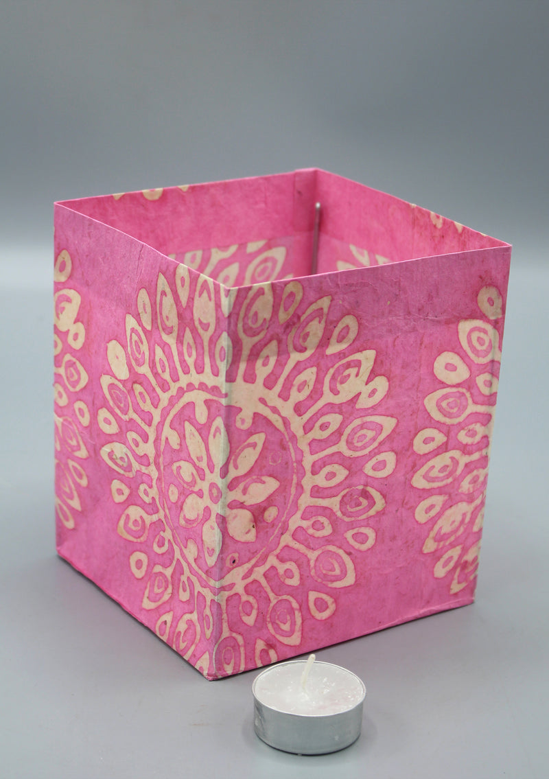 Handmade Mandala design Pink Lokta Paper Candle Lamp