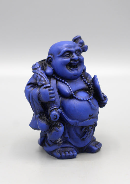 Blue Laughing Buddha with Fan Resin Statue - nepacrafts